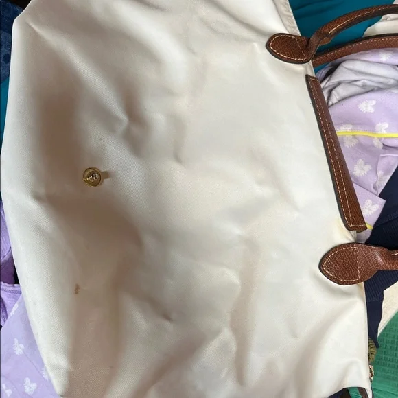 Longchamp Le Pliage Beige Tote with Brown Leather Trim - Picture 3 of 14